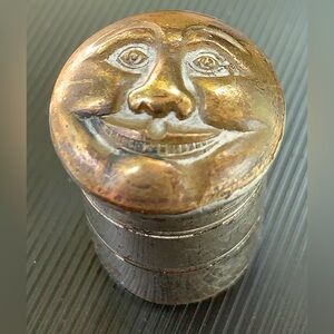 19th Century Vtg Gold Filled Silver Grinning Moon Face Man Cane Topper Cap
